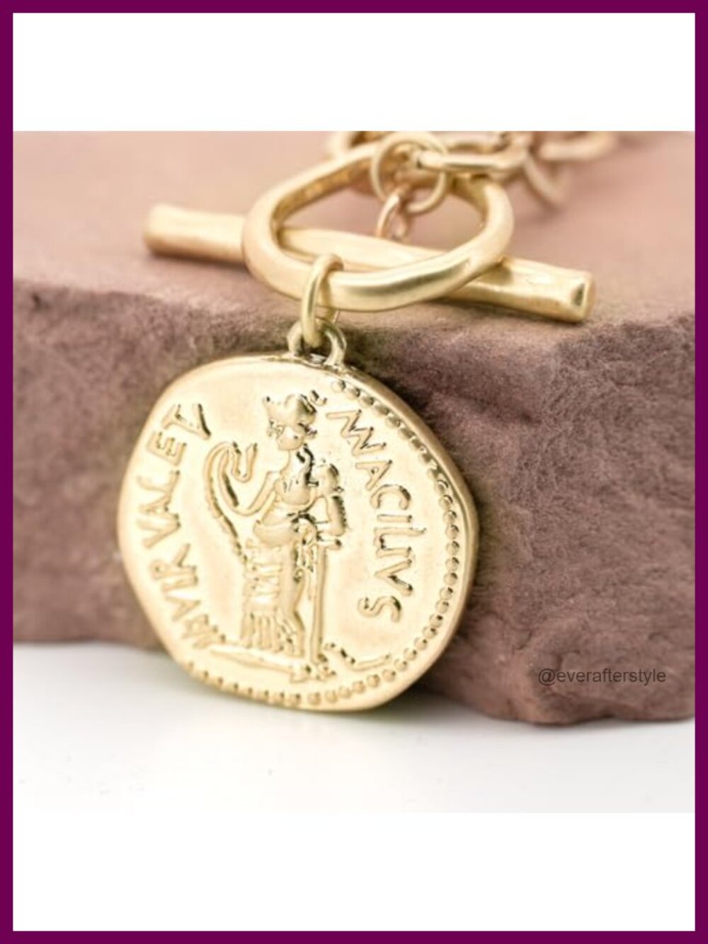 18K Gold Plated Chunky Coin Pendant Necklace, Toggle Chain - Picture 4 of 6